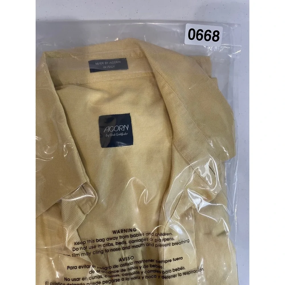 Acorn by Bob Goldfeder Mens Yellow Cotton‎ Button Down Shirt Made in Italy ML